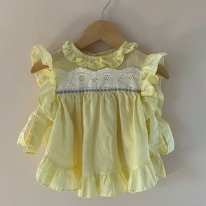Vintage Butter Yellow Ruffled Top Walt Disney Baby Girl 6-9 Months Made In USA